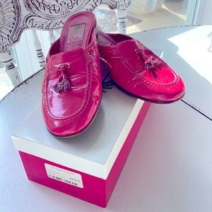 Lilly Pulitzer pink patent slides.